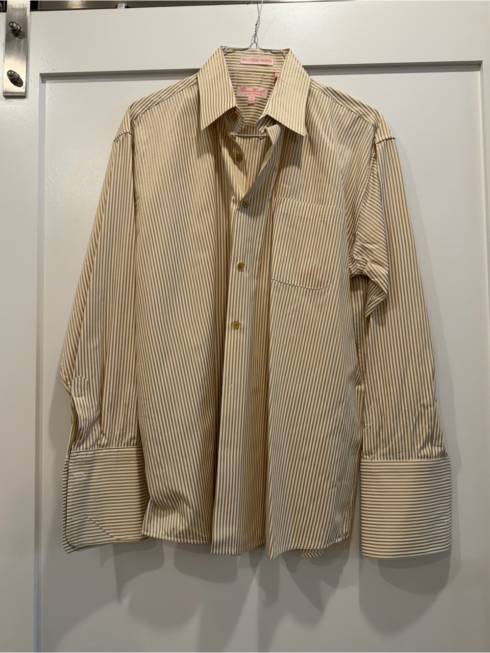 Bruno Conte Don Jonathan Men’s Gold Stripe Dress Shirt 17.5 34/35 French Cuff